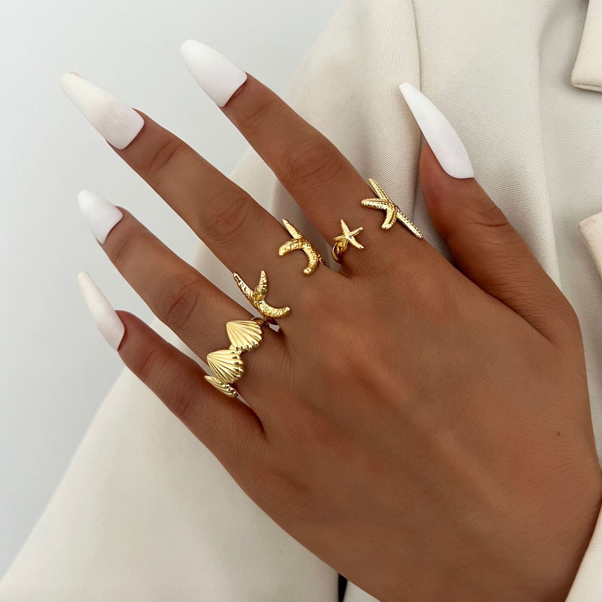 Wholesale Beach Style Starfish Shell Open Ring 3-Piece Set